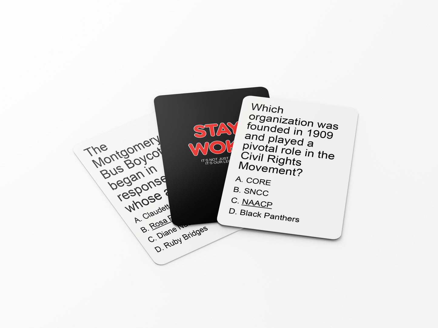 Stay Woke - A Trivia Black Card Game Celebrating Black Movies, Music, and Cultural Heritage - Embracing African-American Legacy with Fun.